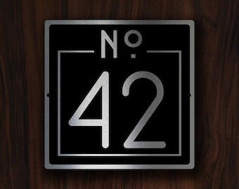 Custom House Number Sign: Brushed Silver Metal, Modern Outdoor Plaque