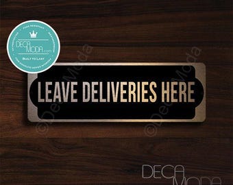 Brushed Copper 'Leave Deliveries Here' Sign - Indoor/Outdoor (9x3 inches)