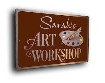 Personalized Art Workshop Sign: Brushed Bronze Metal Finish