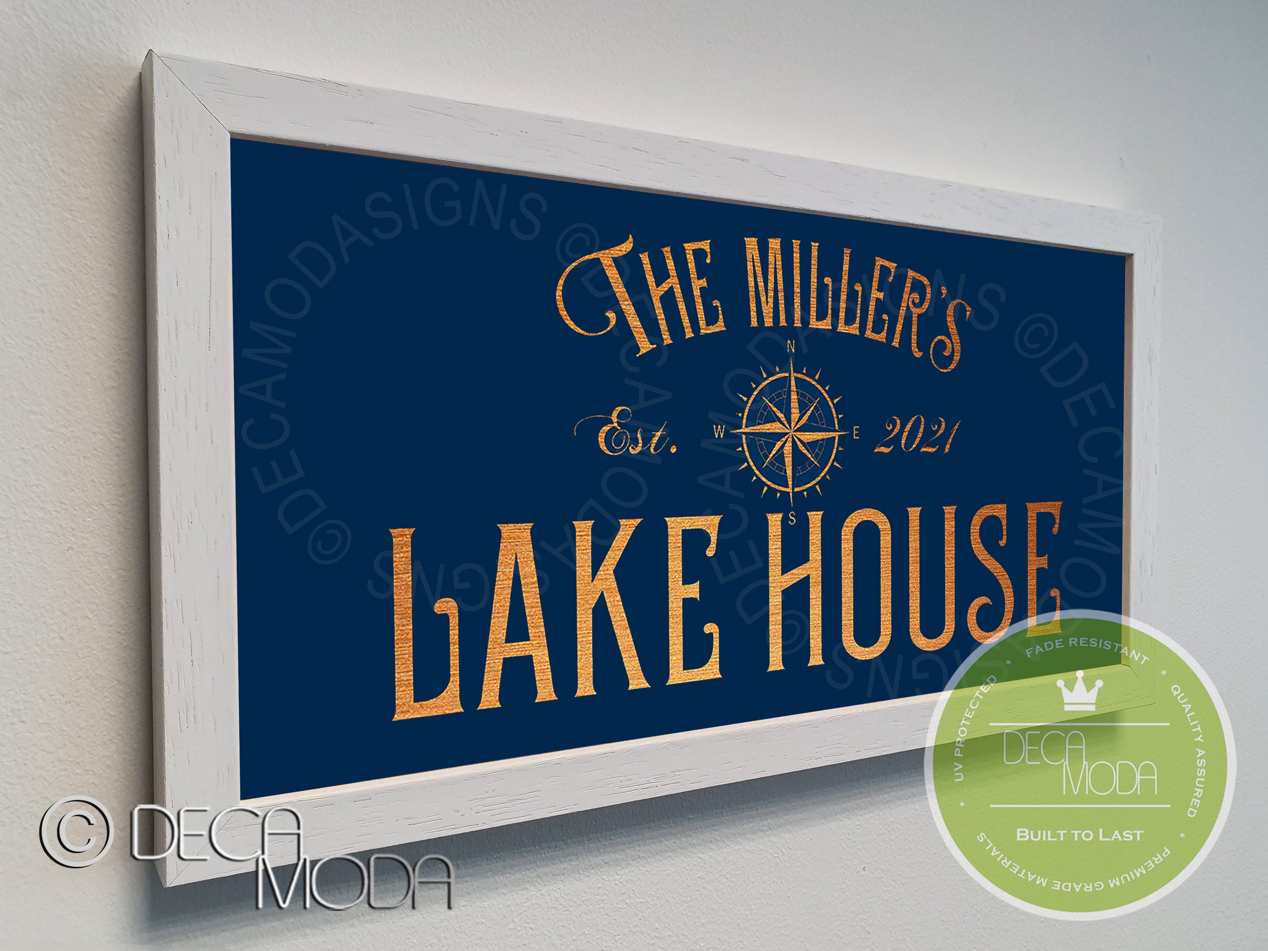 Personalized LAKE HOUSE Sign, FR101-NC, Lake House, Custom Signs, Brushed Metal Finish, Wood Frame, Custom Lake House, Lake House Signs