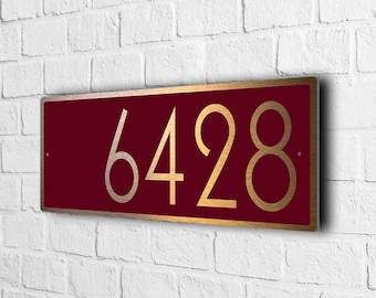 Letrero de número de casa duradero y resistente a la intemperie, placa de dirección exterior de cobre cepillado color burdeos