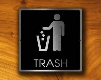 TRASH SIGN, Modern Bin Sign, Custom Bin Signs, Black and Silver, Office Signs, Modern Trash Signs, Modern Business Sign, Bin Disposal Sign,