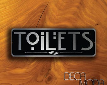 Plaque de toilette en métal argenté brossé - Plaque de porte de toilettes