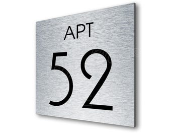 Custom Apartment Number Sign: Silver Aluminum Composite, Contemporary Design