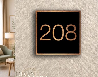 Custom Square Door Number Sign, Brushed Metal Hotel Apartment Room Plaque