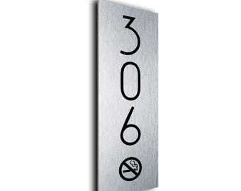 Modern Vertical No Smoking Room Signs. Modern No Smoking Room Numbers for Hotels, Apartments, Condos. Double sided tape for easy install