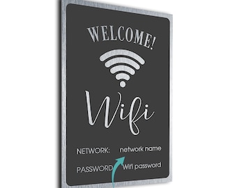 Custom WiFi Password Sign, Brushed Aluminum, Weatherproof Peel & Stick Network Plaque