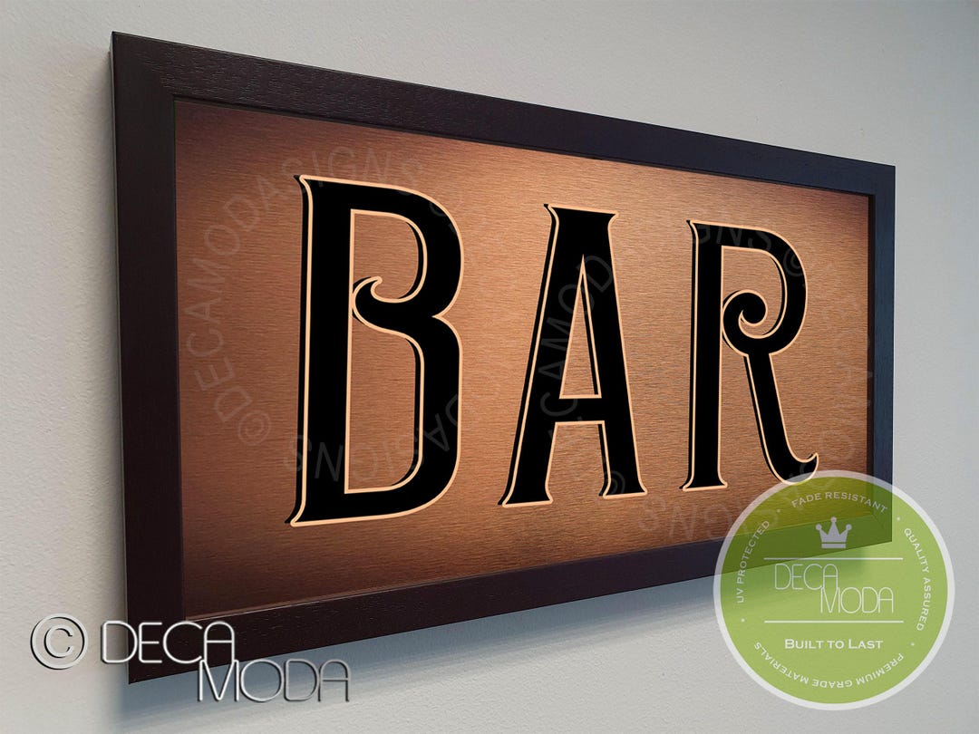 Home Bar Sign: Brushed Metal, Walnut Frame - Etsy