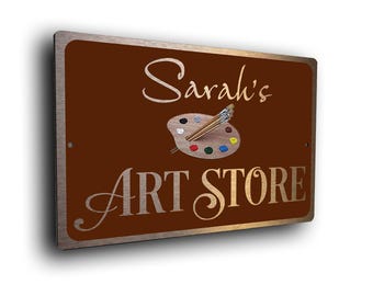 Personalized Art Store Sign: Brushed Bronze Copper Finish