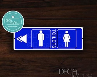 Unisex Toilets Left Sign: Blue Aluminum Composite, Business Door Sign (12 x 4 inches)