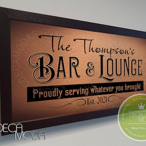 GEPERSONALISEERDE BAR- en LOUNGE-bord, bord familienaam, aangepaste borden, bar en lounge, borden thuisbar, bardecoratie, borden bar, bord bar en lounge