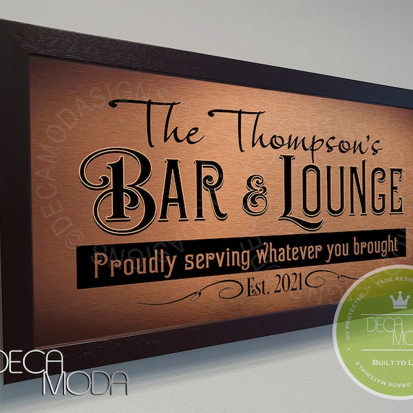 PERSONALIZED BAR und LOUNGE Schild, Familien Schild, Benutzerdefinierte Schilder, Bar und Lounge, Hausbar Schilder, Bar Dekor, Bar Schilder, Bar und Lounge Schild