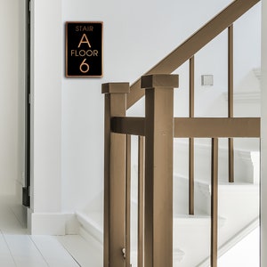 Custom Stair Number, Stair Level signs, Brushed Copper and Matt Black, Signs, Stair Numbers, Sign, Stair Direction Signs, Stairs, Hotel Sign