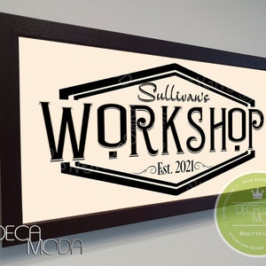 PERSONALIZED WORKSHOP Sign, Workshop Sign, Custom Signs, Workshop Gifts, Wood Frame, Custom Workshop, Workshop Decor, Custom Workshop sign