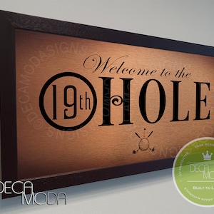 19th HOLE SIGN, Golf Bar Sign, Home Bar Sign, 19th Hole Sign, Bar Signs, Brushed Metal Finish, Wood Frame, Golf Decor, 19th Hole Bar Sign