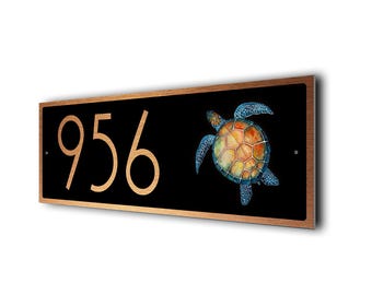 Turtle Address Sign, Weatherproof Custom House Number Plaque for Coastal Homes