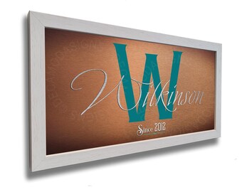 Personalized Wedding Sign: Brushed Metal, Walnut Wood Frame