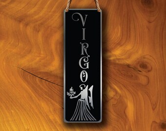 Virgo Zodiac Sign Wall Art: Brushed Silver Hanging Plaque