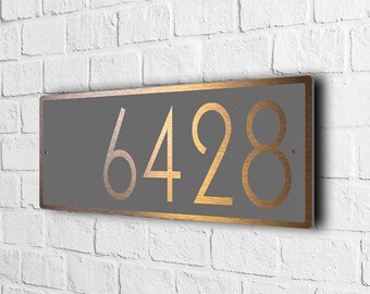 Personalized House Number Sign: Grey & Brushed Copper Finish