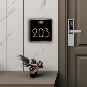 Custom Room Signs | Hotel Room Numbers | Apartment Numbers | Black and Copper Finish | Contemporary Design | Hotel Decor