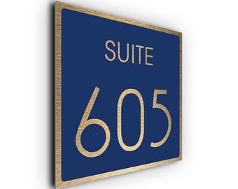 Navy and Gold Suite Number Sign: Weatherproof Aluminum Door Plaque
