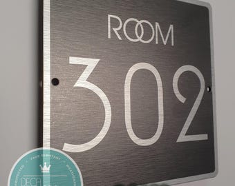 Brushed Silver Custom Room Number Sign: Aluminum Composite