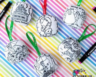 Christmas Coloring Ornament Set of 6, Christmas crafts for kids, stocking stuffers for toddlers Christmas gifts for girls, Christmas Party