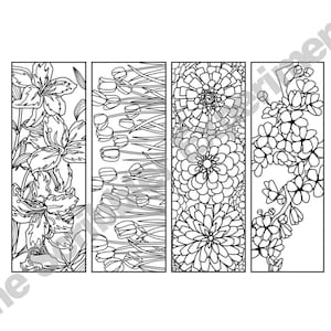 DIGITAL DOWNLOAD, Flower Coloring Bookmarks, Birthday Favors, Art Party Favors, Baby Shower Favor, Coloring Pages, Unique Gifts for Women