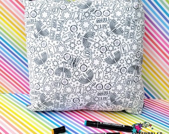 Hanukkah Coloring Throw Pillow, Hanukkah DIY Craft Kits, Chanukkah Decor, Hanukkah Craft Kits for Kids, Holiday Crafts for Adults