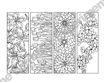 DIGITAL DOWNLOAD, Flower Coloring Bookmarks, Birthday Favors, Art Party Favors, Baby Shower Favor, Coloring Pages, Unique Gifts for Women