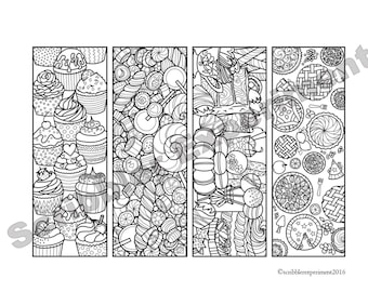 DIGITAL DOWNLOAD, Printable Dessert Coloring Bookmarks, Coloring Pages, Birthday Party Favor, Book Lover Gift, Unique Gifts for Friend