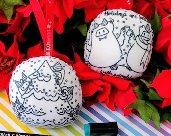 Double Sided Yeti Ornament, Abominable Snowman Coloring Ornament, Christmas crafts, stocking stuffers for adults, Christmas gifts for women