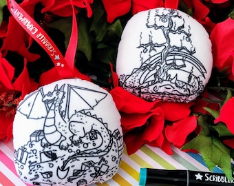 Double Sided Dragon Ornament, Christmas Dragon Coloring Ornament, Christmas crafts, stocking stuffers for adults, Gifts for Dragon Lovers