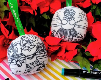 Double Sided Beach Santa Ornament, Christmas Coloring Ornament, Christmas crafts, stocking stuffers for adults, Beach Christmas Ornament