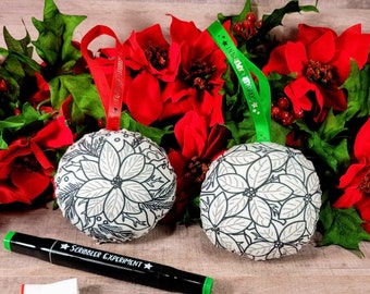 Double Sided Poinsettia Ornament, coloring ornament, Christmas crafts for kids, stocking stuffers for toddler, DIY Christmas gifts for girls