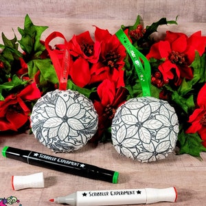 Double Sided Poinsettia Ornament, coloring ornament, Christmas crafts for kids, stocking stuffers for toddler, DIY Christmas gifts for girls