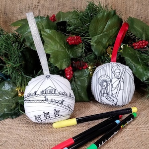Double Sided Nativity Ornament, coloring ornament, Christmas crafts for kids, stocking stuffers for toddlers Christmas gifts for girls