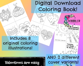 Valentine's Coloring Book DIGITAL DOWNLOAD, Printable Coloring Book Kids, Classroom Valentine's Day Printables, Valentine's Day Card