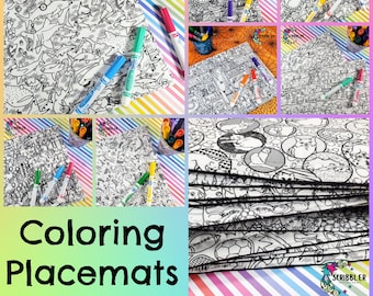 Placemats para colorear, Placemats para niños, Placemats para niños, Actividad de tiempo tranquilo, Regalo de cumpleaños para niñas, Actividad de fiesta de cumpleaños para niños