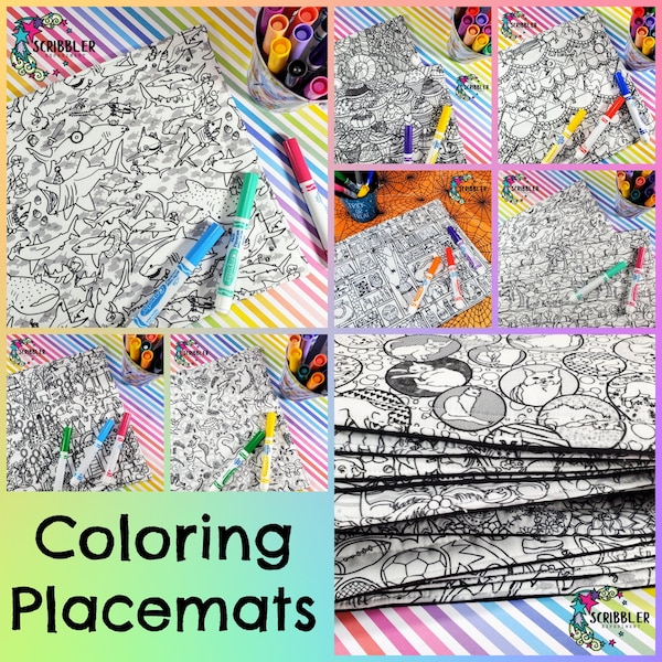 Coloring Placemats, Placemats for Kids, Kids Placemats, Quiet Time Activity, Birthday Gift for Girls, Birthday Party Activity for Boys
