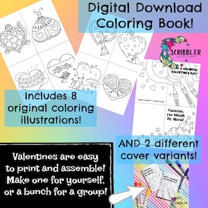 Valentine's Coloring Book DIGITAL DOWNLOAD, Printable Coloring Book Kids, Classroom Valentine's Day Printables, Valentine's Day Card
