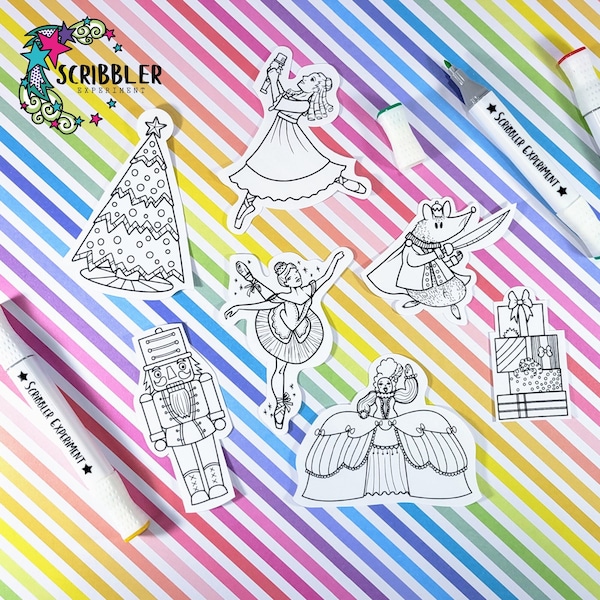 Nutcracker Ballet Coloring Stickers, Christmas stickers pack, notebook sticker, color your own stickers, Holiday Stickers, Stocking Stuffer