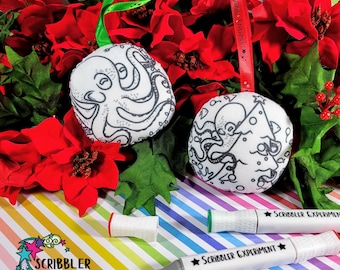 Double Sided Octopus Ornament, coloring ornament, Christmas crafts for kids, stocking stuffers for toddlers Christmas gifts for girls