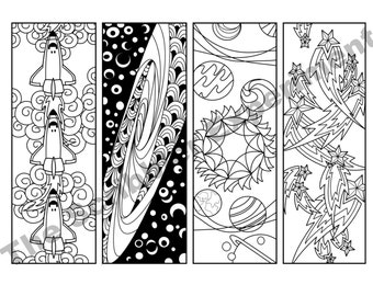 DIGITAL DOWNLOAD, Space Coloring Bookmark Set, DIY Birthday Favors, Boy Birthday Favors, Space Birthday Party, Solar System, Coloring Pages