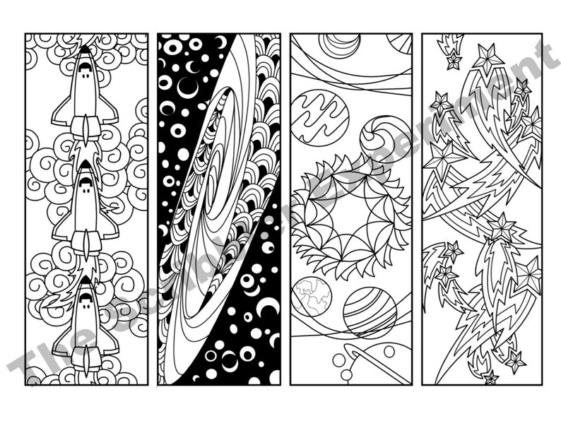digital download space coloring bookmark set diy birthday etsy