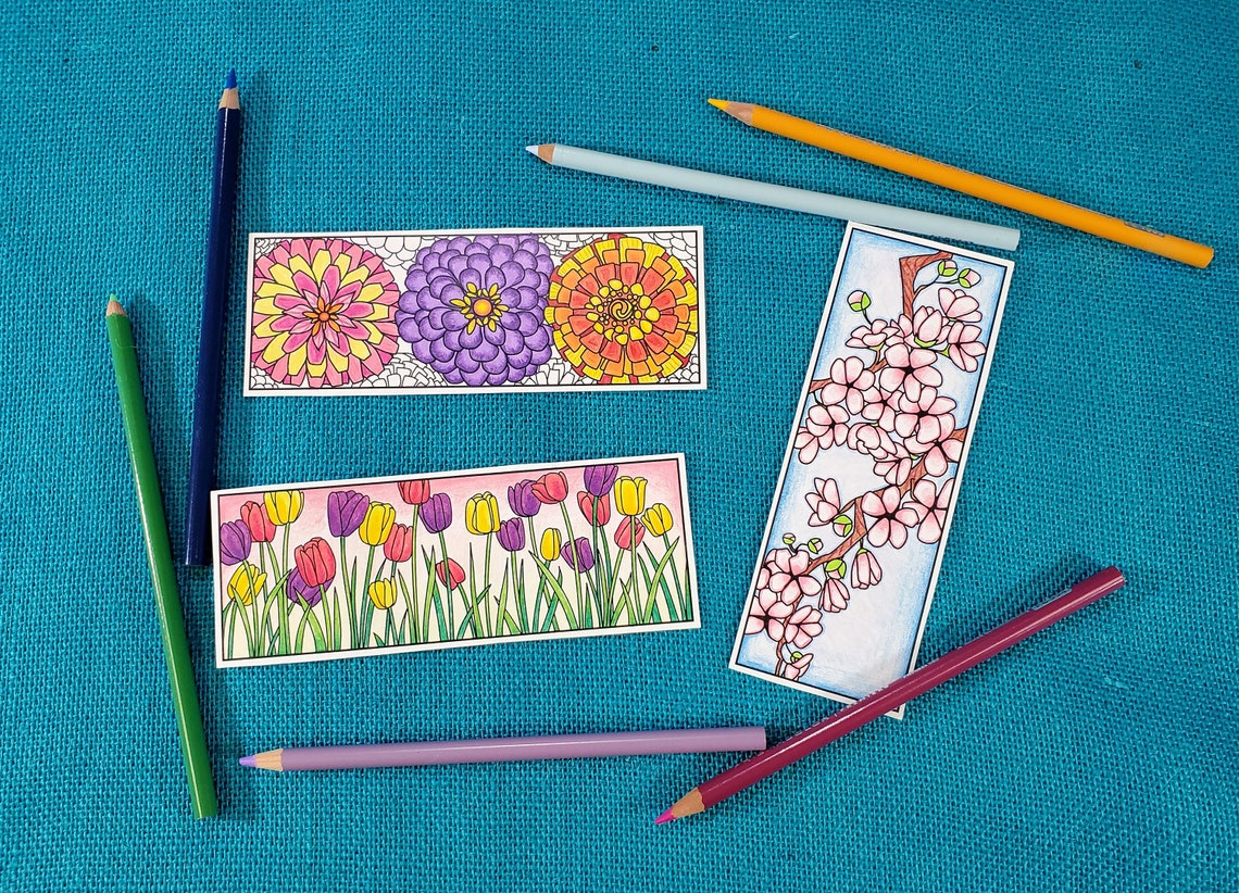 DIGITAL DOWNLOAD, Flower Coloring Bookmarks, Birthday Favors, Art Party ...
