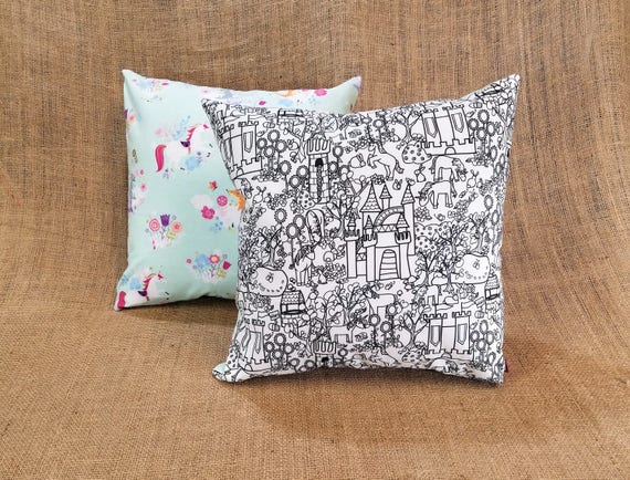 Unicorn Coloring Pillow Case Kid Travel Pillow Kids Unicorn Etsy