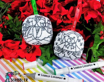 Double Sided Teddy Bear Ornament, coloring ornament, Christmas crafts for kids, stocking stuffers for toddlers Christmas gifts for girls