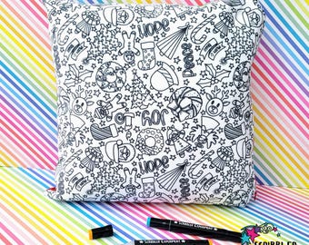 Christmas Coloring Throw Pillow, Christmas Gift for Women, Christmas Crafts for the Family, Christmas Eve Box Ideas, Holiday Throw Pillow