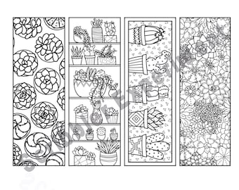 succulent coloring bookmarks PRINTABLE, stocking stuffers for Mom, last minute Christmas gifts for gardeners, secret Santa gifts at work
